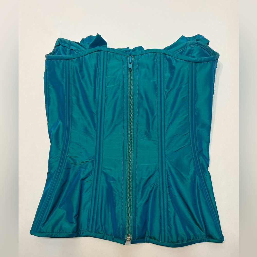 Juan Carlos Pinera Silk Corset Top Ruffle Detail Blue Size Small Vintage Bustier - Picture 2 of 8